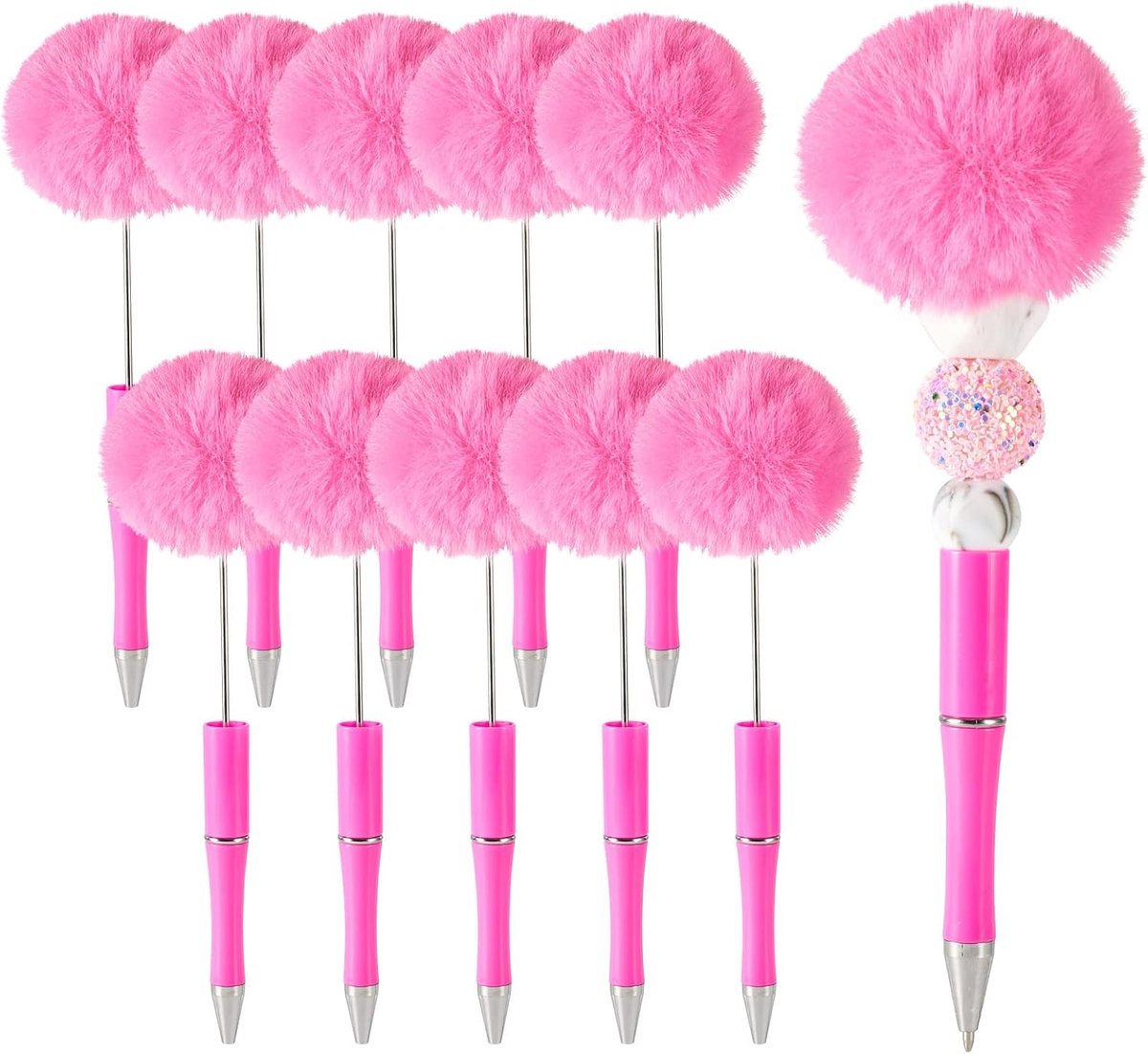 10 Stks Fluffy Balpennen Pluizige Balpen Bedurfbare Pen Pom Pom Balpen Voor DIY Gepersonaliseerde Pen Decoratie School Kantoor Schrijfbenodigdheden, Camellia