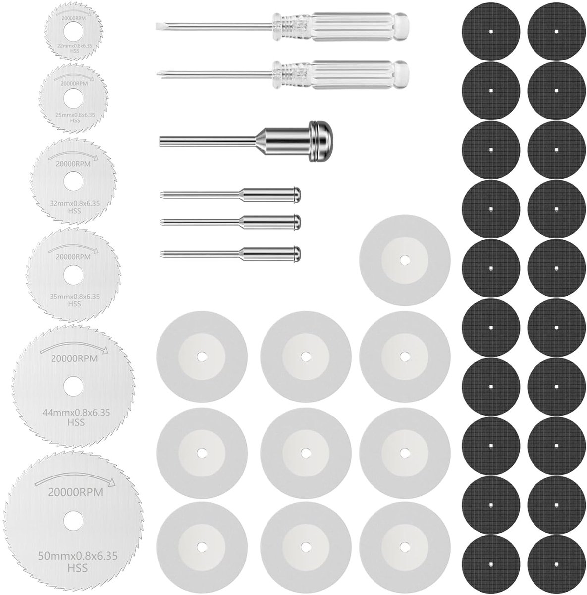 Set houten snijschijven voor mini-boren, mini-schijven voor flex, cirkelzaagbladen en accessoires, metalen snijschijven voor boren en steen (42 stuks)