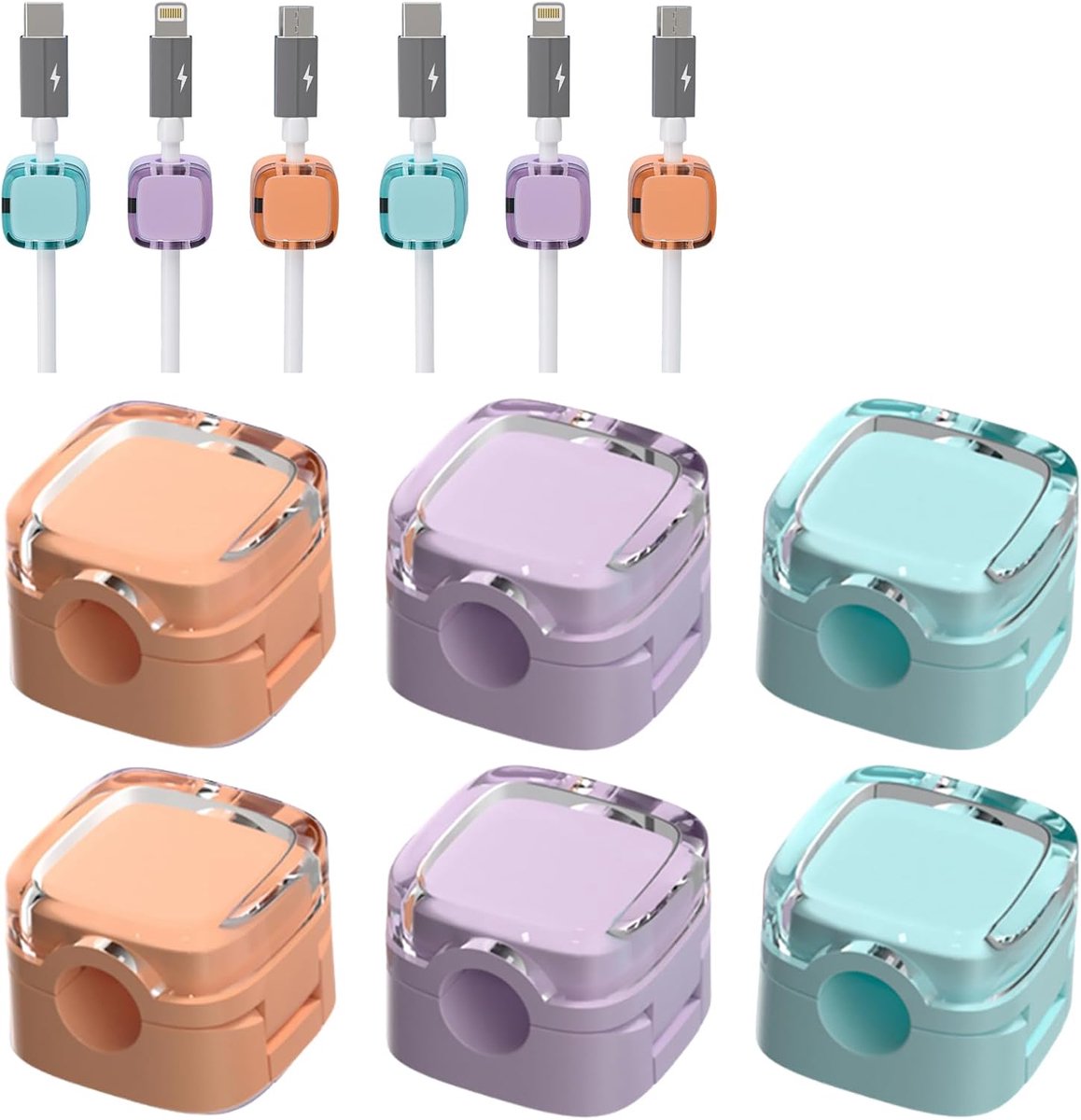Set van 6 snoerorganizers voor kabels, snoerhouder, magnetische kabelbeheer, zelfklevende draadhouder voor bureau, nachtkastje, oplaadkabels, USB-oplaadkabel, audiokabel, kantoor,