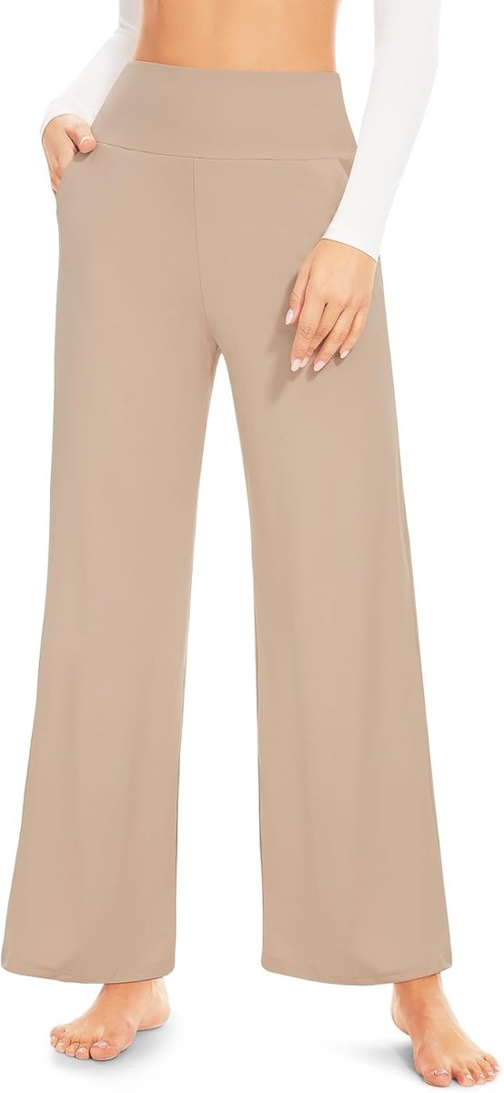 Yogabroek voor Dames - Wide Leg Broek Dames, rechte legging, Hoge Taille, Ruime Wijde Pijpen Zakken, Zachte Ademende Stof, Comfortabel Losvallend voor Yoga Lounge Casual