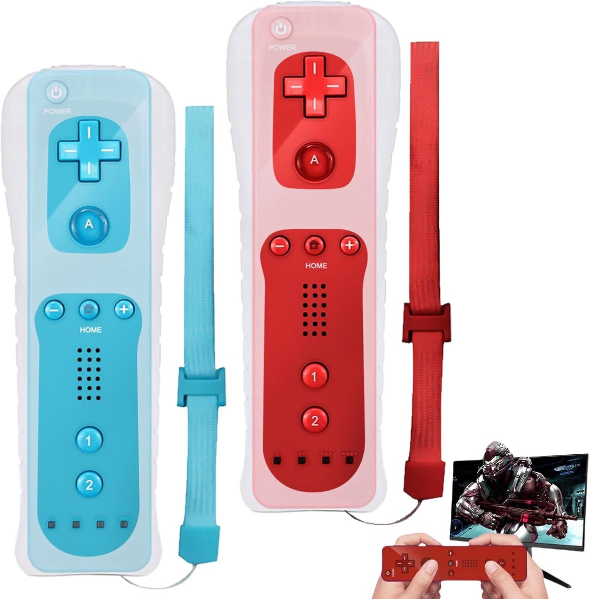 2 stuks Wii-controller: 2 siliconen polsen voor Nintendo Wii/WiiU, compatibel met Remote Gamepad Controller, sport- en avontuurlijke games (rood + blauw)