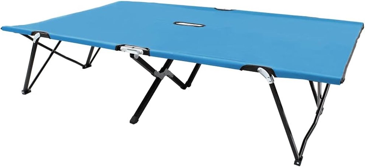 Dubbel Ligbed - Campingbed Loungestoel - Ontspannen Buiten - Inklapbaar Stalen Frame - 194 x 124 cm - Blauw