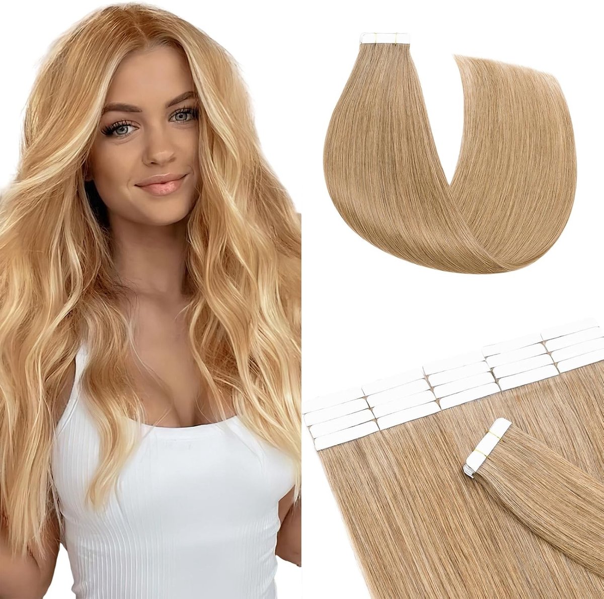 22 Inch Tape-in Menselijk Haar Extensions - 20 Stuks #27 Donkerblond, Naadloze Remy Rechte Haarstukken voor Vrouwen, Natuurlijk en Onzichtbaar (50 g)