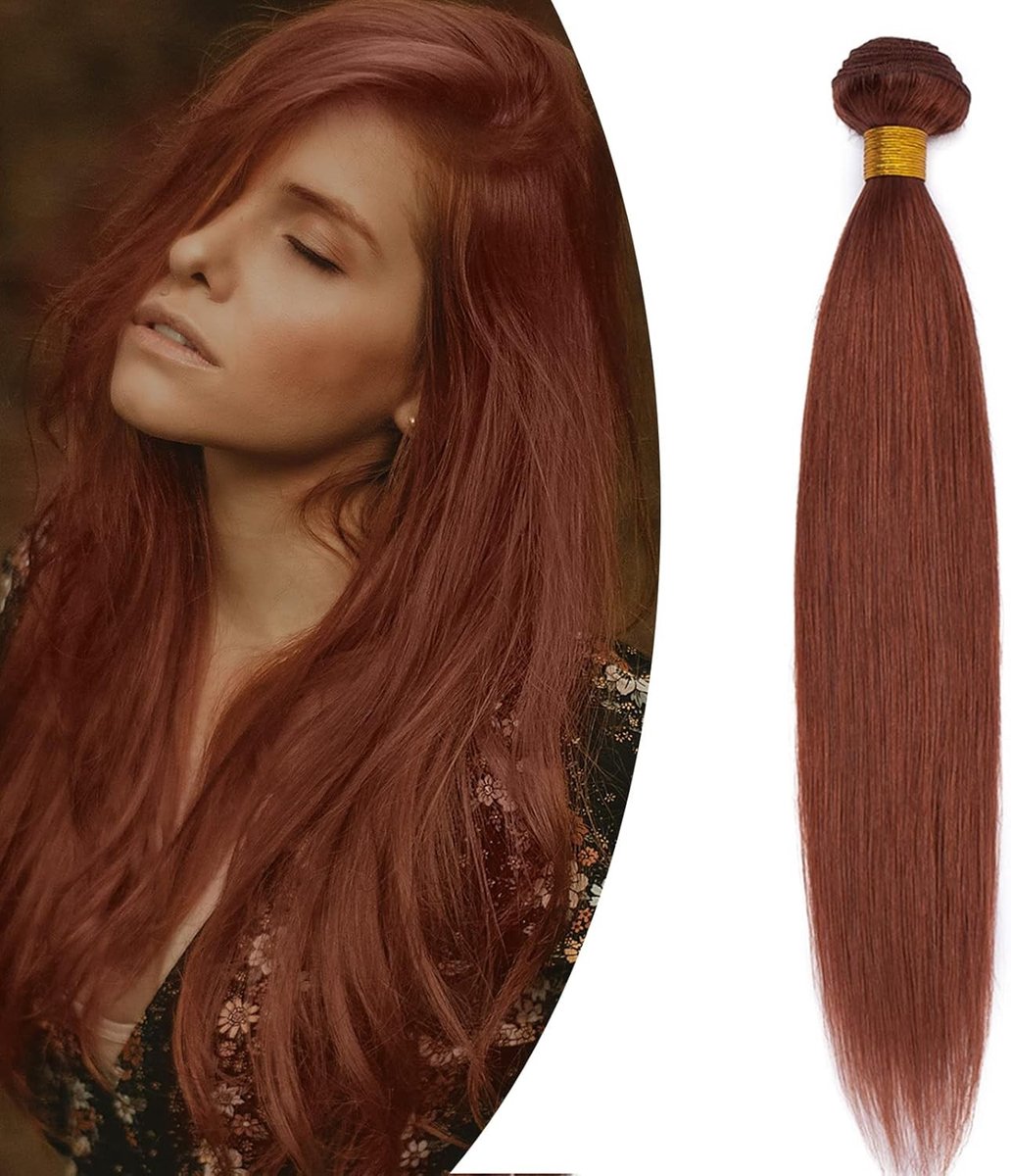 Echte Haar Weave Vlechten, 1 Bundel, Braziliaanse Extensions, Rechte 100% Onbewerkte Haarverlengingen, 50 cm, Maroon, Perfect voor Volumineuze Stijlen
