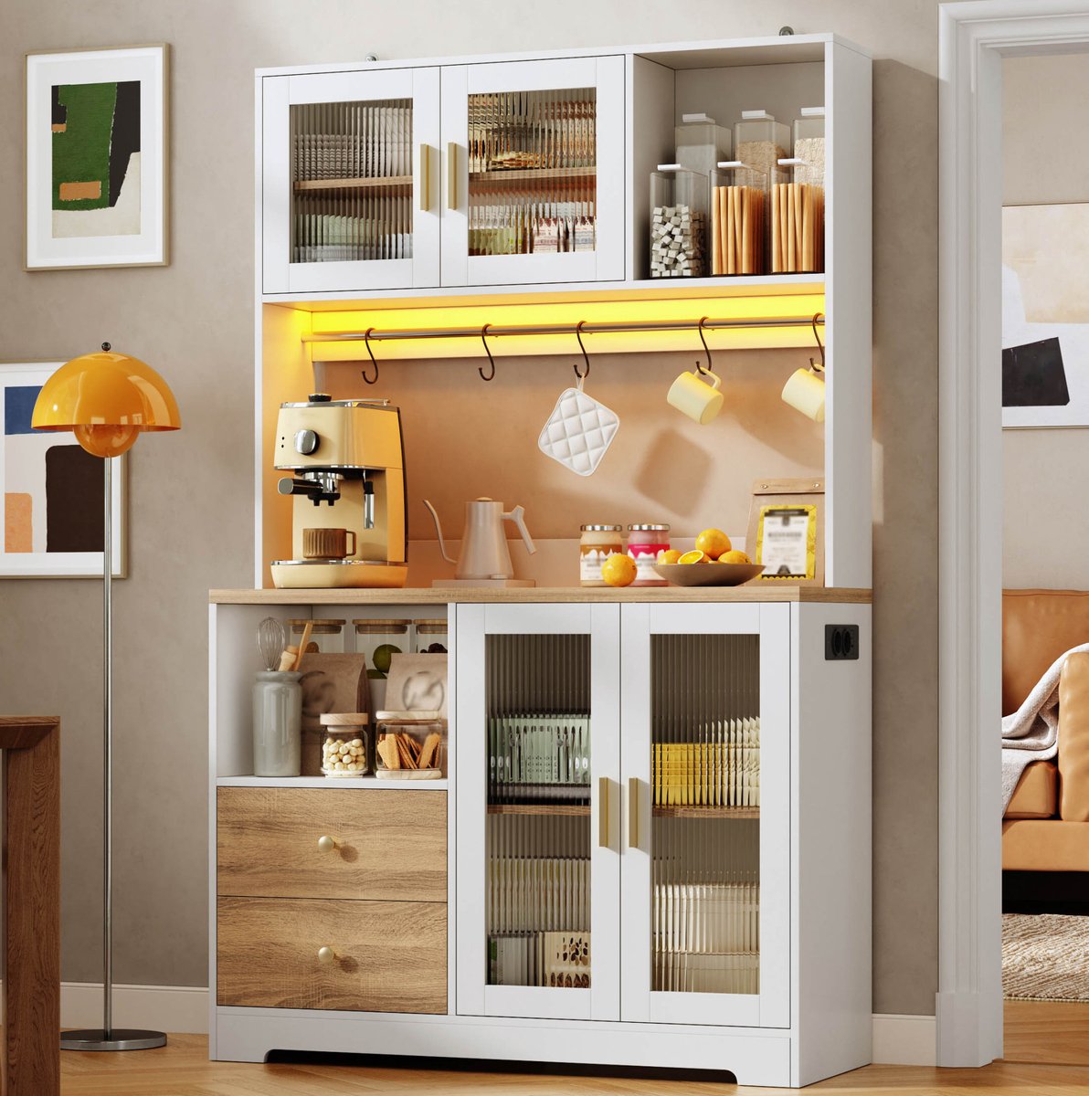 COVREO Keukenkast 110x40x178 cm wit, MDF met LED en stopcontact