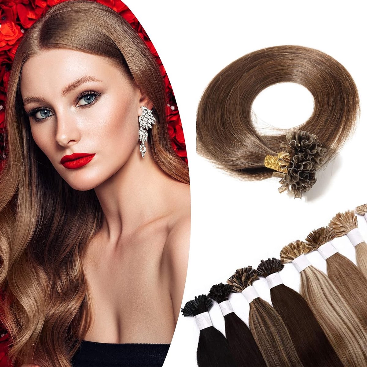Echthaar Extensions Bonded U Tips voor Haarverlenging, 100 Strähnen, 50cm, Middenbruin, Remy Kwaliteit