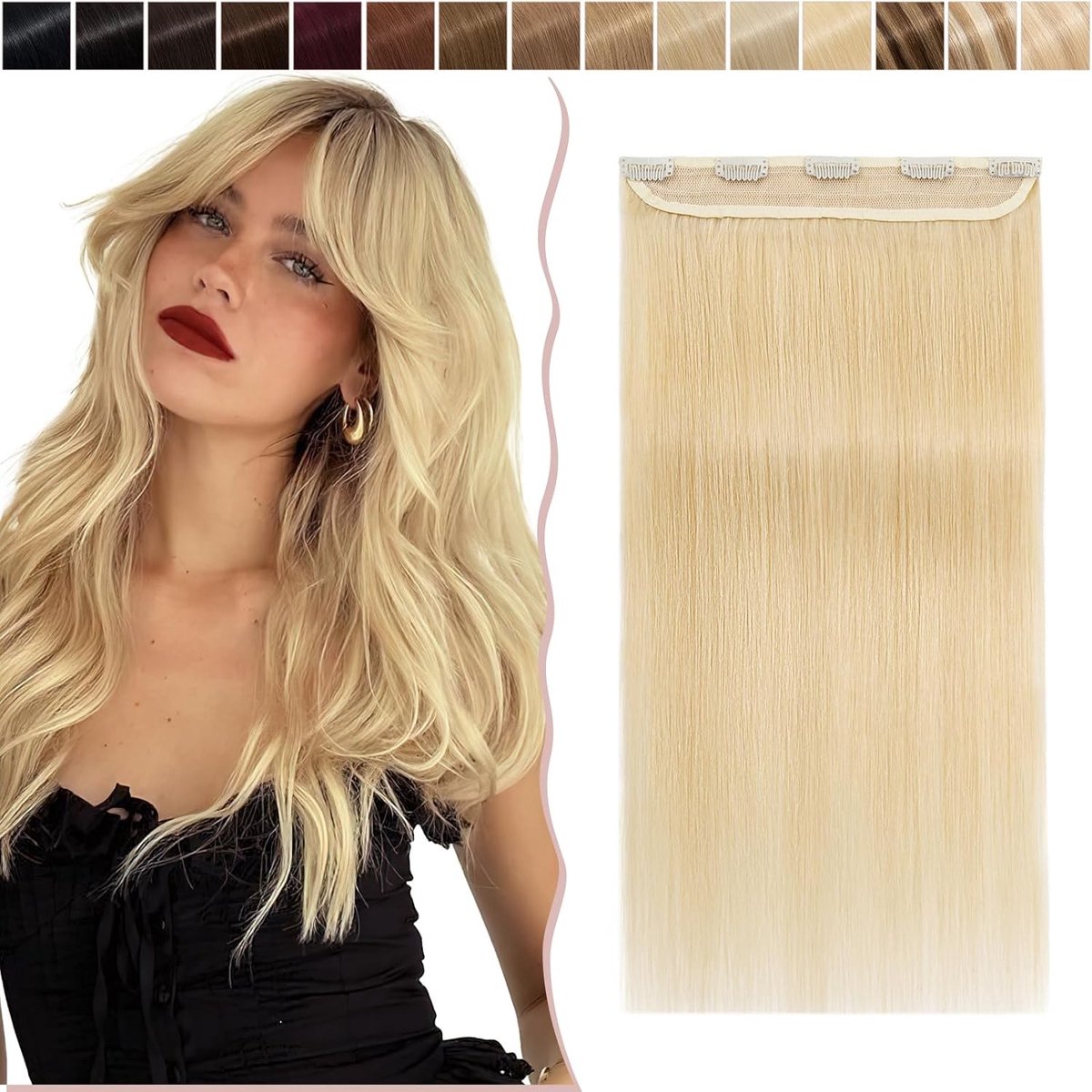 Real Hair Extensions Clip-In, 1 Braid, Remy 7A One-Piece Set met 5 Clips, 100% Menselijk Haar, Glad, Lichtblond #613-1, 30 cm - 40 g, Haarverlenging, Natuurlijke Look, Gemakkelijk te Gebruiken
