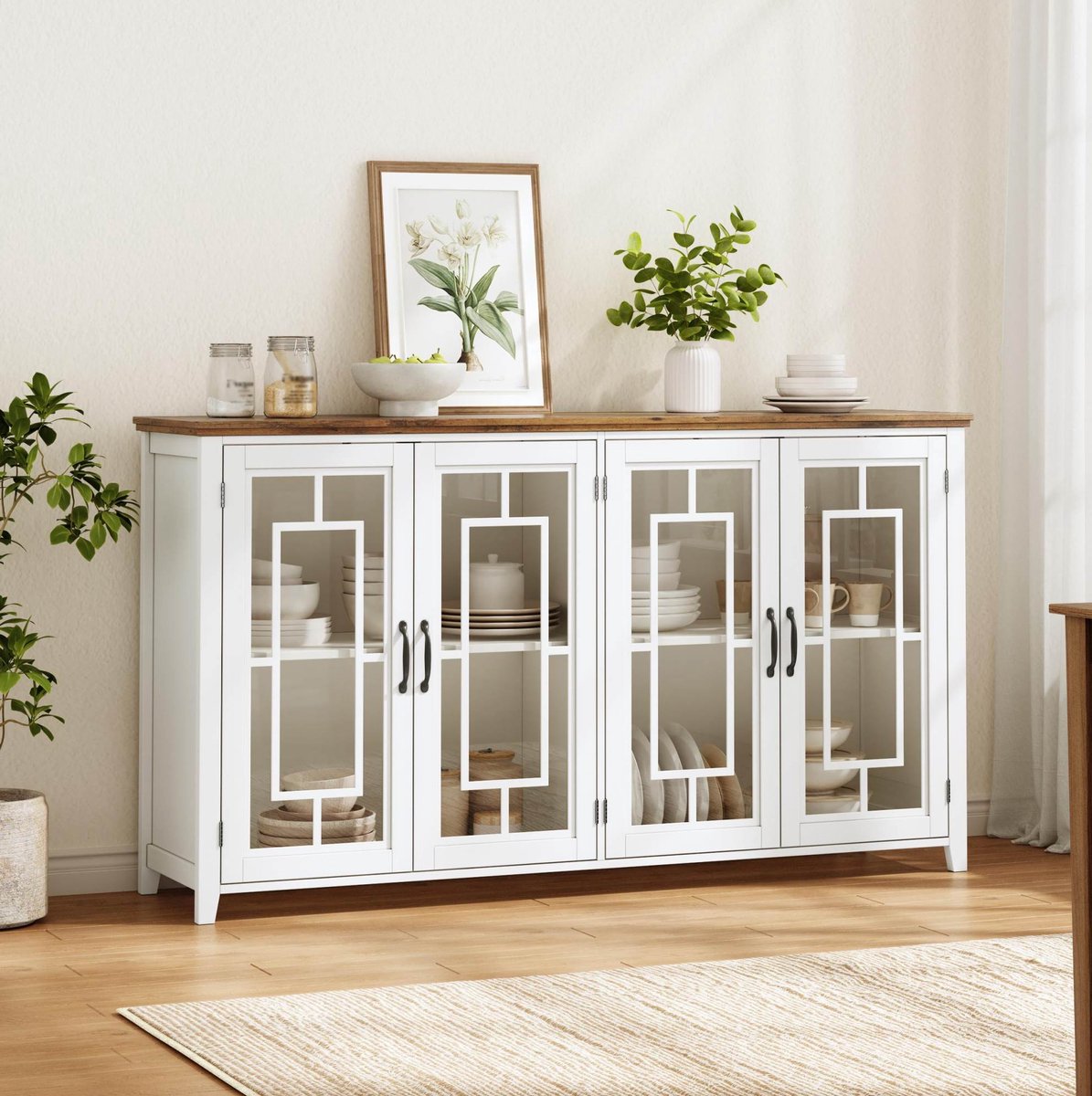 COVREO Keukenkast 160x40x86 cm wit, MDF met glasdeuren en anti-kantelsysteem