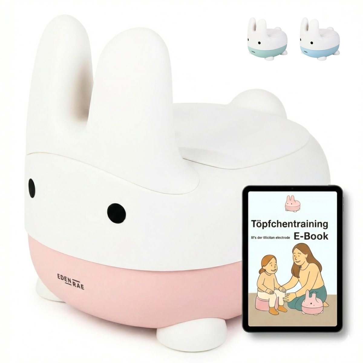 SnelShoppen - Eden Rae Potje voor Kinderen, Babytoilet, Potty, Kindertoilet met Deksel en Konijnendesign, BPA-vrij, Vanaf 1 Jaar, Inclusief E-book en