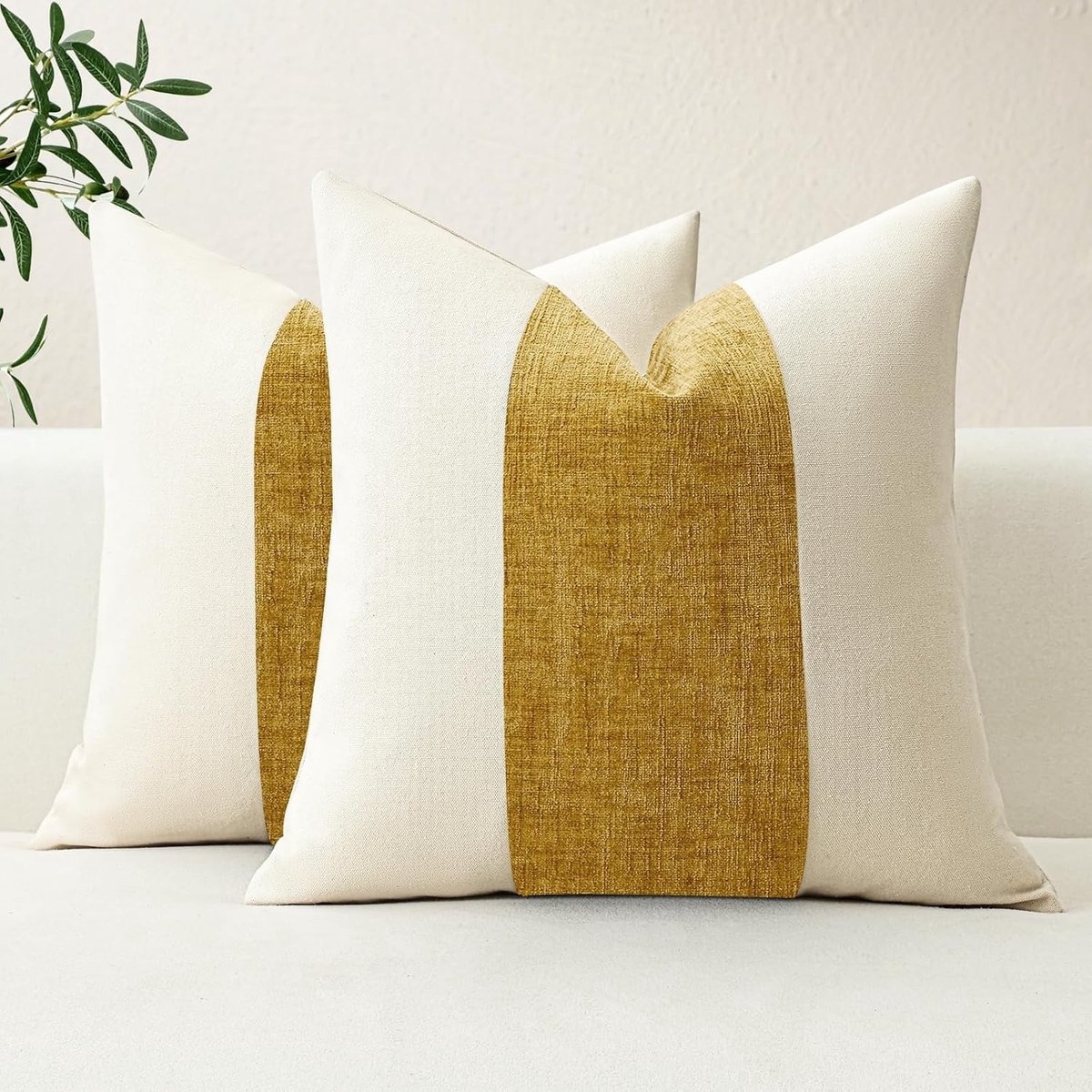 2 Stuks Katoenen Linnen Velours Kussenhoezen voor Bank - Geometrische Kussenhoezen voor Woonkamer en Slaapkamer 45x45 cm Goudkleurig