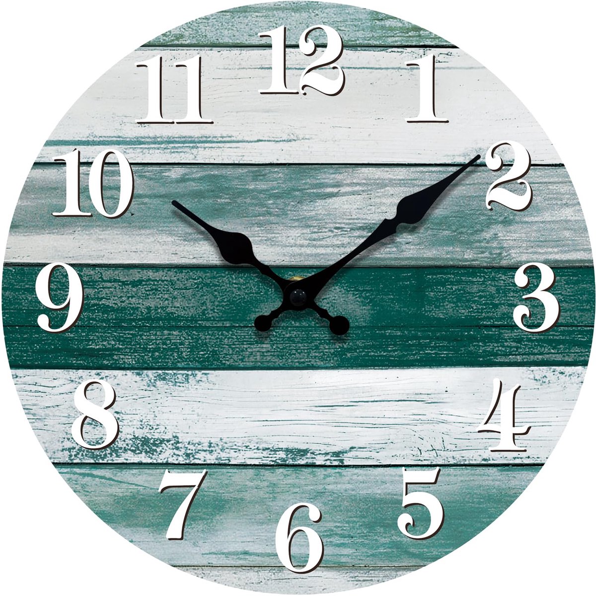 SnelShoppen - Mabpedo Wandklok 25 cm Stil Niet-Tikkend Houten Klok Groene Retro Rustieke Decoratie voor Keuken Badkamer Slaapkamer