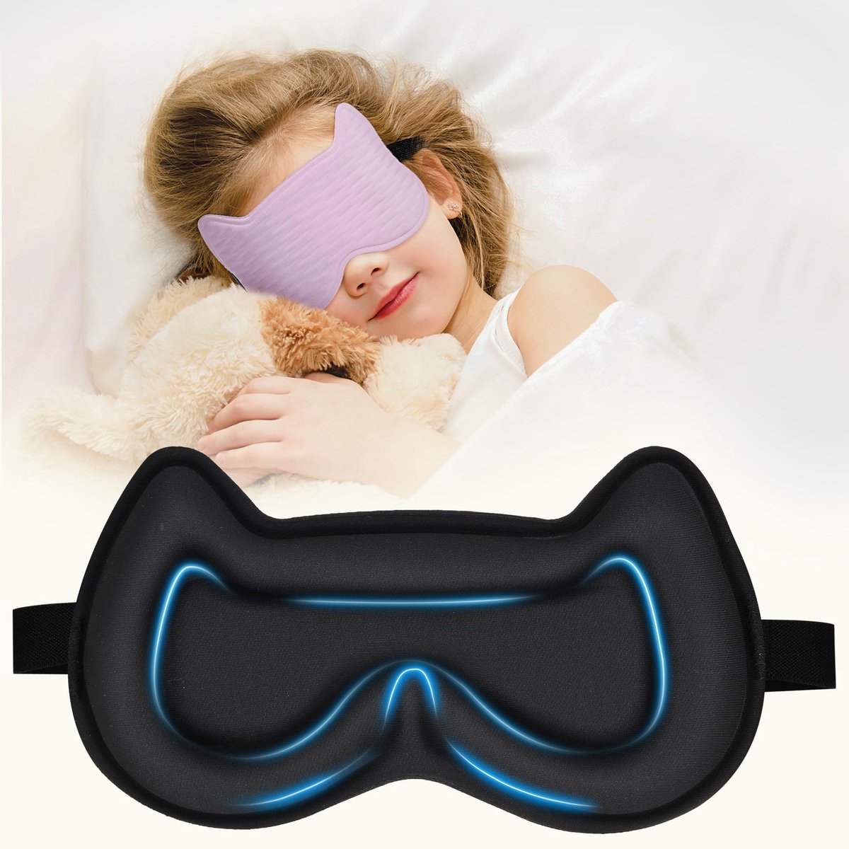 longziming -3D Slaapmasker voor Kinderen - Oogmasker met Geheugenschuim - Verstelbaar Lichtblokkerend Slaapmasker - Comfortabel Ademend - Voor Reizen, Middagdutje en Nachtrust - 18 x 10 cm