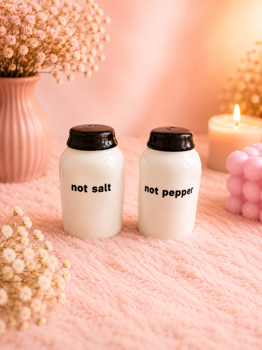 Not Salt & Not Pepper Set | Viva Femme | Peper- en zoutstel | Decoratie | Cadeau | Wonen | Humor | Zoutstrooier | Peperstrooier | Wit / zwart | Moederdag