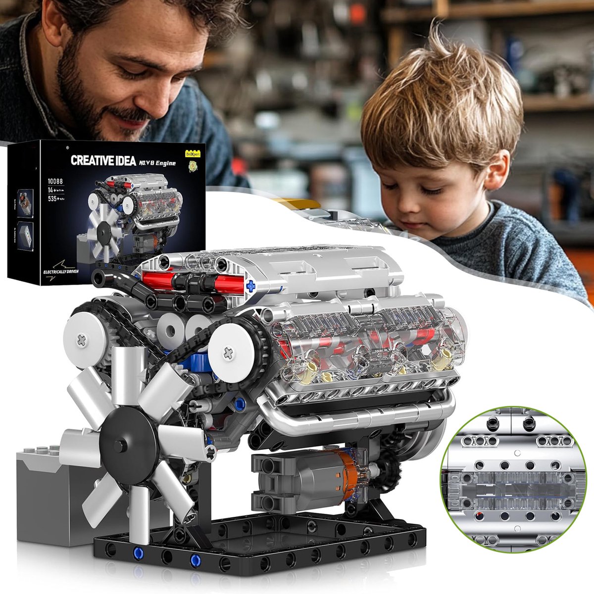 V8-Motorbouwkit - Bouwblokkenset - Bouwpakket Voor Een Replica Van Een 8-Cilinder Benzinemotor - Creatief Cadeau Voor Tieners En Volwassenen