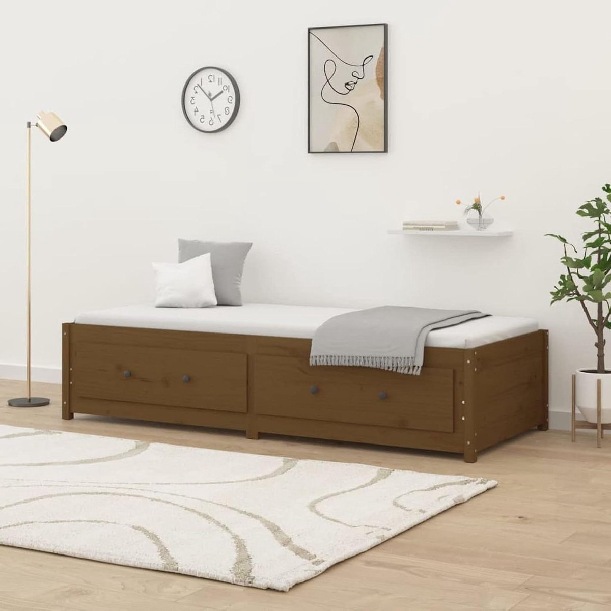 Dagbed Hout - Gastenbed Slaapbank - Woonkamer Bank - Massief Grenenhout - 90 x 200 cm - Honing Bruin