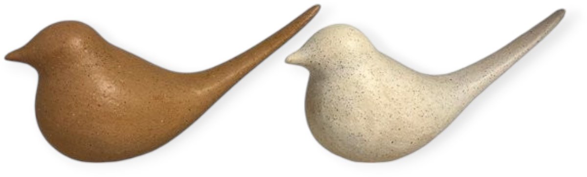 Home Society - Set/2 - Vogels - Keramiek - Chipper - Beige en licht bruin - 7.5x6x16cm