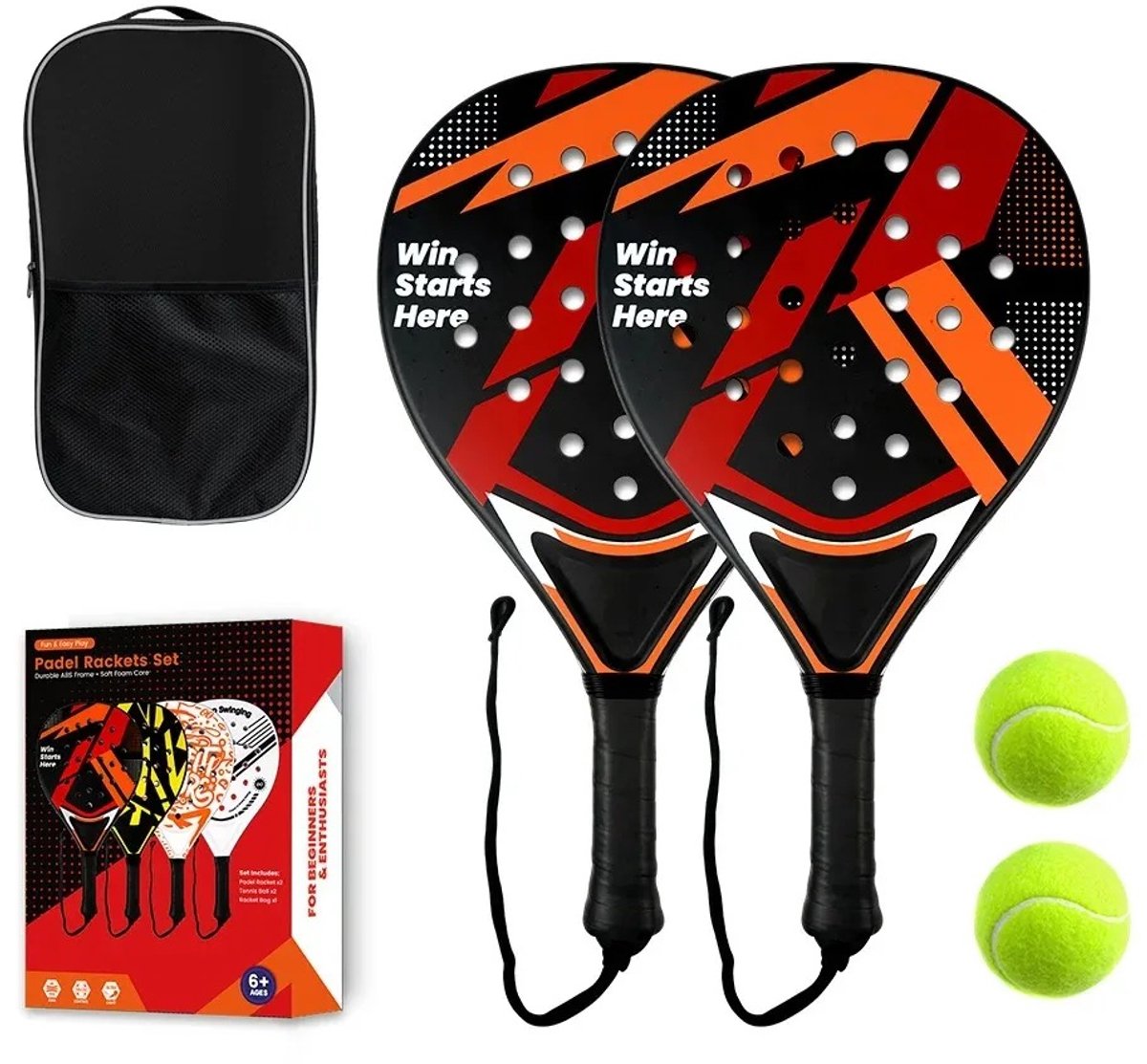 Damenzo - Padel set - Padel set 2 rackets - Racketsport - Racket sport - Sport - Lichtgewicht - Softcore - Inclusief ballen en tas - Rood