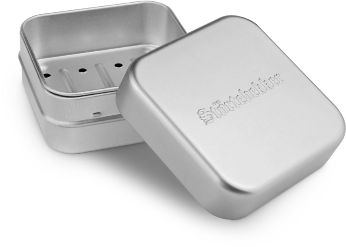 Störtebekker® Aluminium Zeepdoos 'Treasure' Soap Box - Zeepbakje voor Scheerzeep & Vaste Shampoo - Driedelig met Afdruipbakje - Vierkant 8x8x3,5 cm