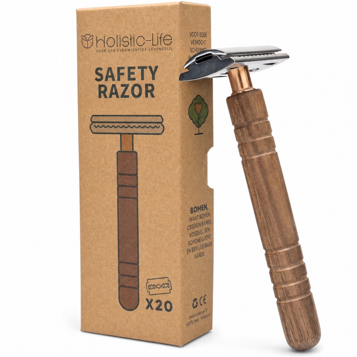Hollistic Life Veiligheidsscheermes + 20 RVS Scheermesjes – Safety Razor Scheersysteem – Scheren voor Dames & Heren – Double Edge Blades
