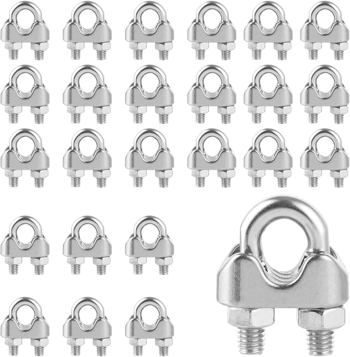 SnelShoppen - 30 Stuks Kabel Klemmen 5 mm RVS Draad Klemmen 304 Roestvrij Staal Kabel Klemmen M5 Beugels voor Draad, Kabel, Waslijn, Tent