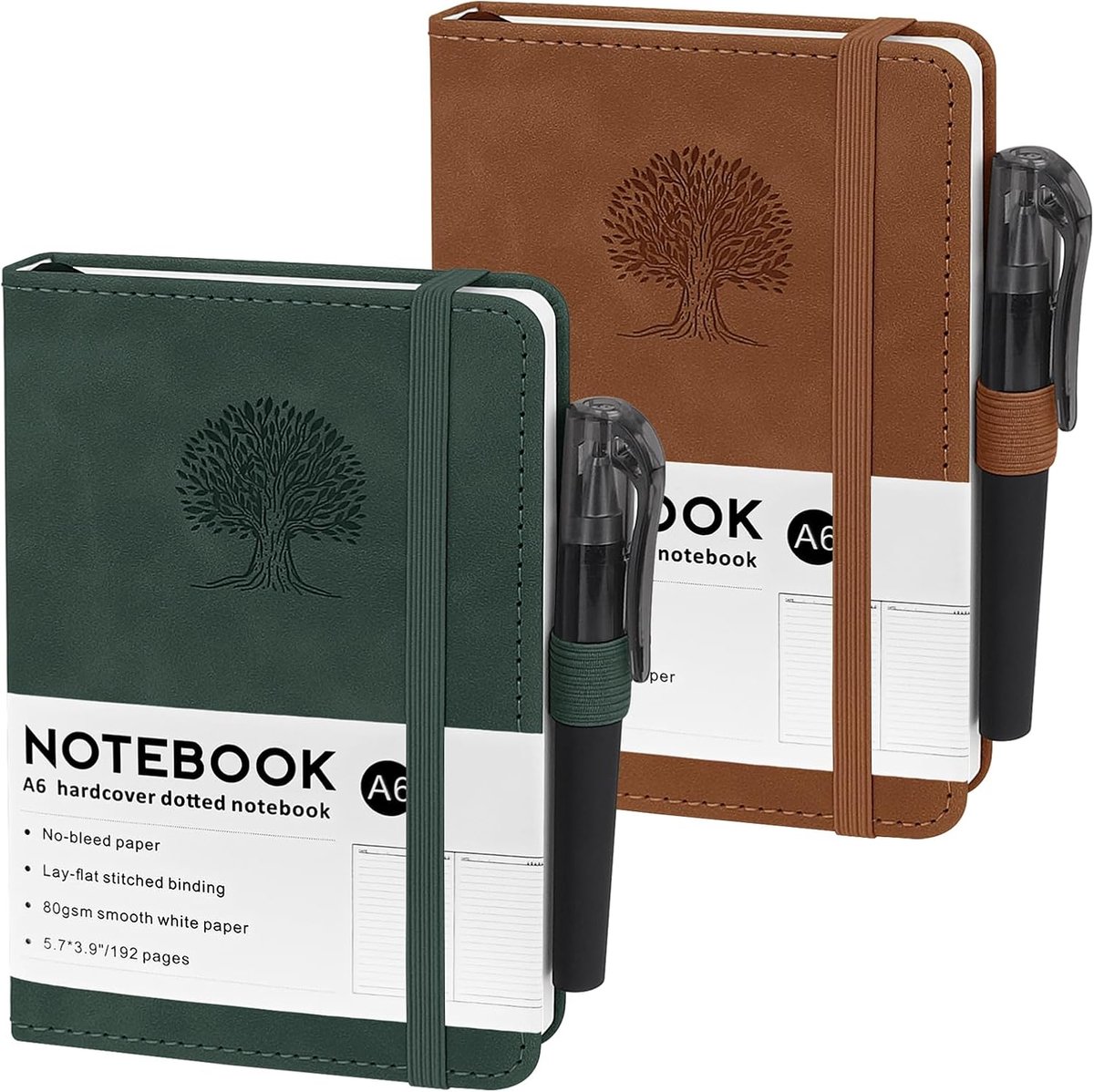 Notitieboek A6 - 2 stuks - PU-leer - blanco met elastiek - ideaal voor school en werk - ShopVlot