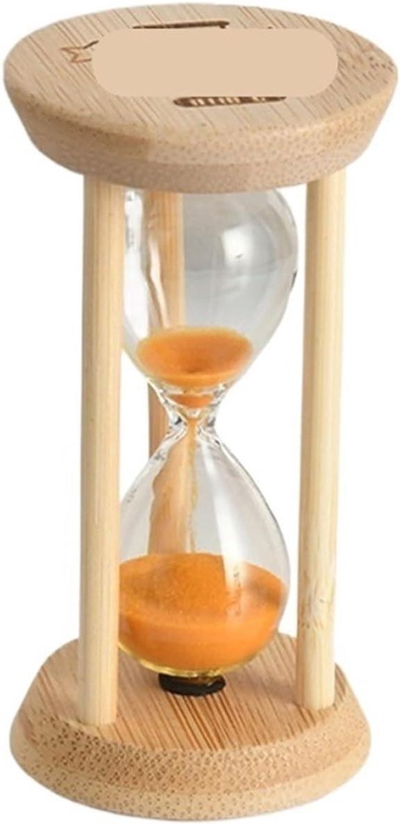 Zandloper Set - Zandklok Decoratie - Tijd Management - Houten Basis - 100mm Hoog - Oranje
