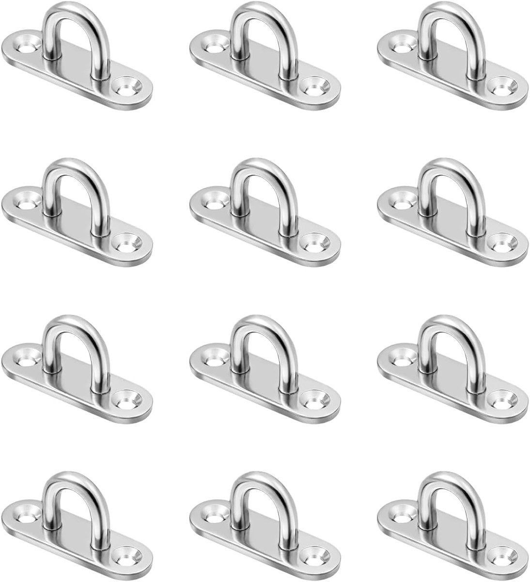 SnelShoppen - 12 Stuks Heavy-Duty Plafondhaken U-vormige Oogplaat RVS Oogplaten tot 80kg voor Hangmatten, Tuin, Camping, Varen, Steigerbevestiging
