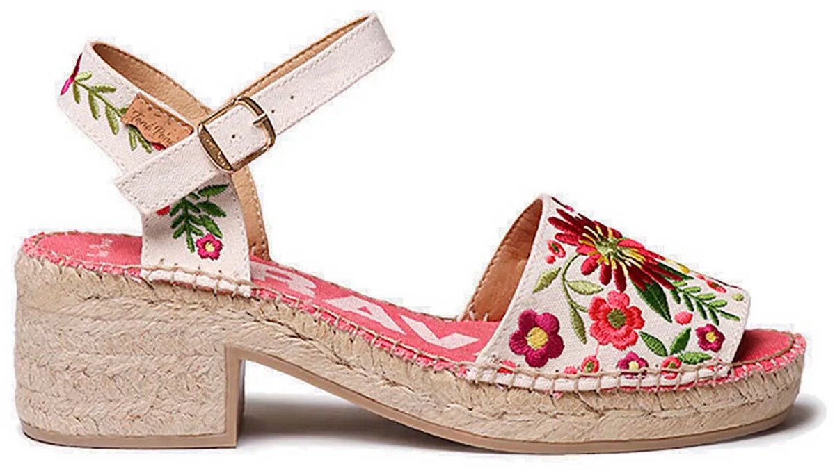 Dames espadrille met lage hak en bloemenborduurwerk | TAMARIU
