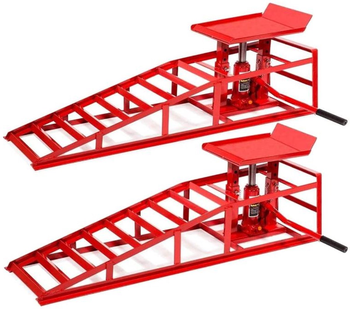 2 Stuks Zware Hydraulische Autolift Opritblokken - Draagvermogen 5 Ton (11000 LB) - Verstelbare Hefhoogte 24,9–41,1 cm - Laag Profiel Stalen Oprit Voor Auto, SUV, Lichte Vrachtwagen En Garage Onderhoud - Rood