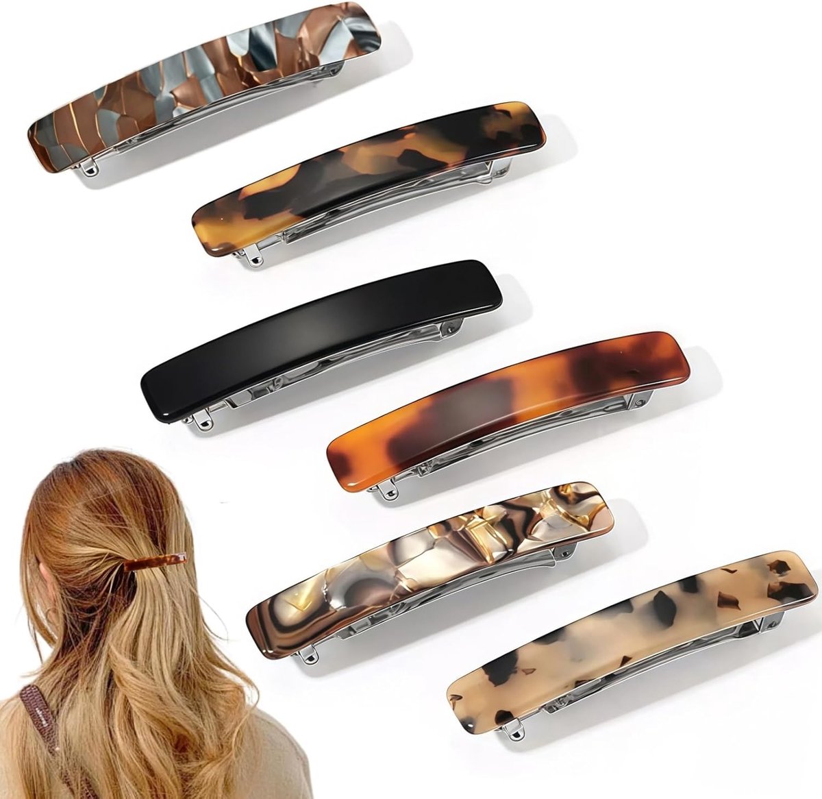 SnelShoppen - 6-delige Franse Haarclips 7.5cm - Turtle Acetate Kleurvolle Haaraccessoires voor Meisjes en Vrouwen - Duurzame en Comfortabele Haar Slid