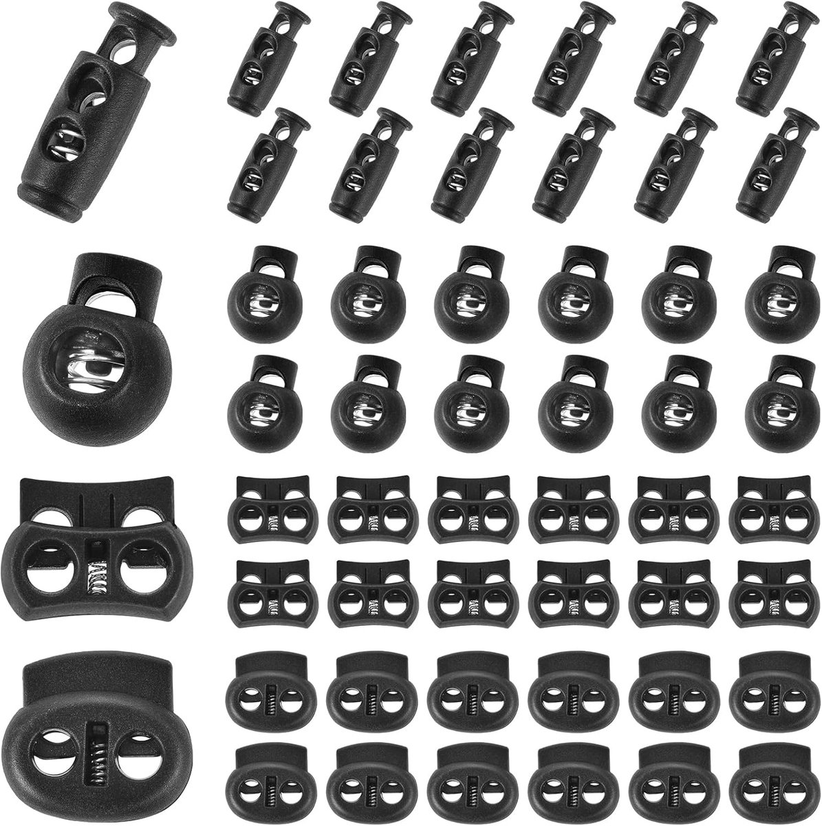 SnelShoppen - 48 Stuks Koordstopper met Veer, Plastic Koordstopper voor Trekkoorden, Koordversteller, Elastische Koordclip voor Koorden, Paracord, Kle