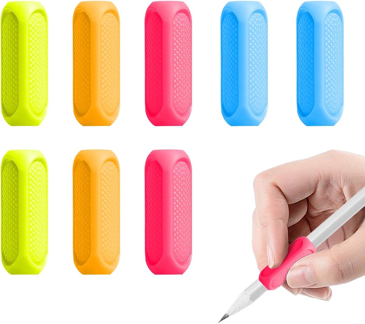Pack of 8 Children's Pen Holders, Pen Holder for Kids, Writing Aid for Kids Pens Silicone Handles, Pen Holder, Pencils - ShopVlot