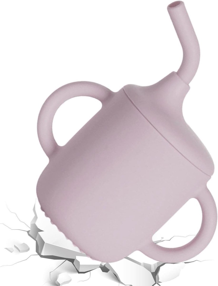 Kinderbeker met Rietje - Morsvrije Beker - Onderweg Drinken - Zachte Siliconen Bijtring - 180 ml - Donkerroze