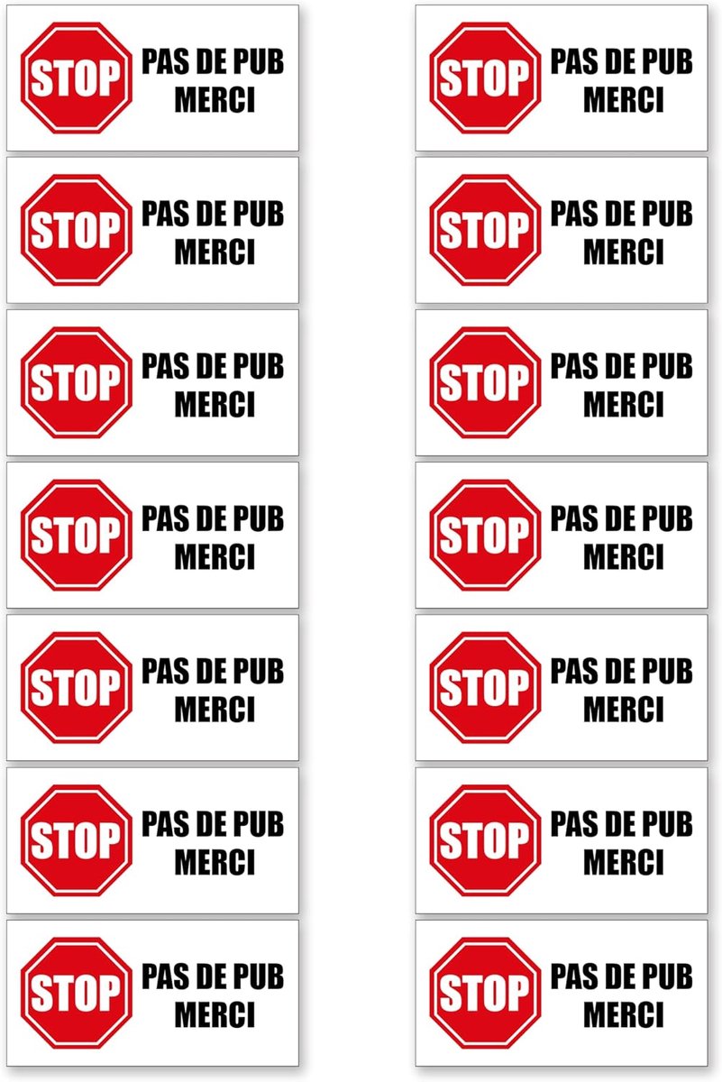 SnelShoppen - Stop Pub, No Pub, Mailbox Sticker, Mailbox Label 80 x 40mm, Duurzaam Vinyl, Waterdicht, UV-bestendig, 14 Stuks