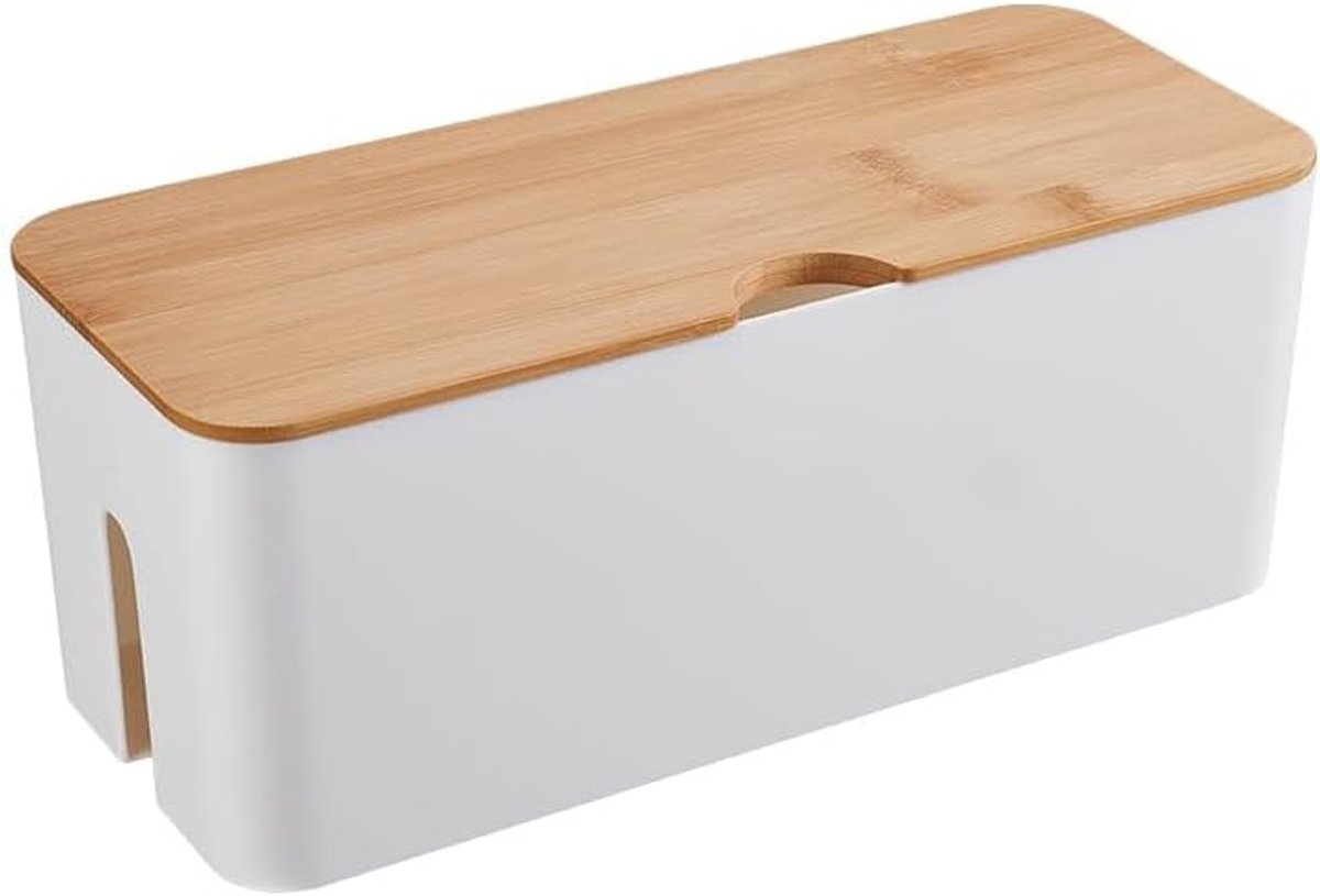 SnelShoppen - Kabeldoos met Bamboe Deksel, Kabelbeheer Organisator, Opbergdoos voor het Verborgen van Kabels, Organiseren Computerbekabeling, 32 x 13,