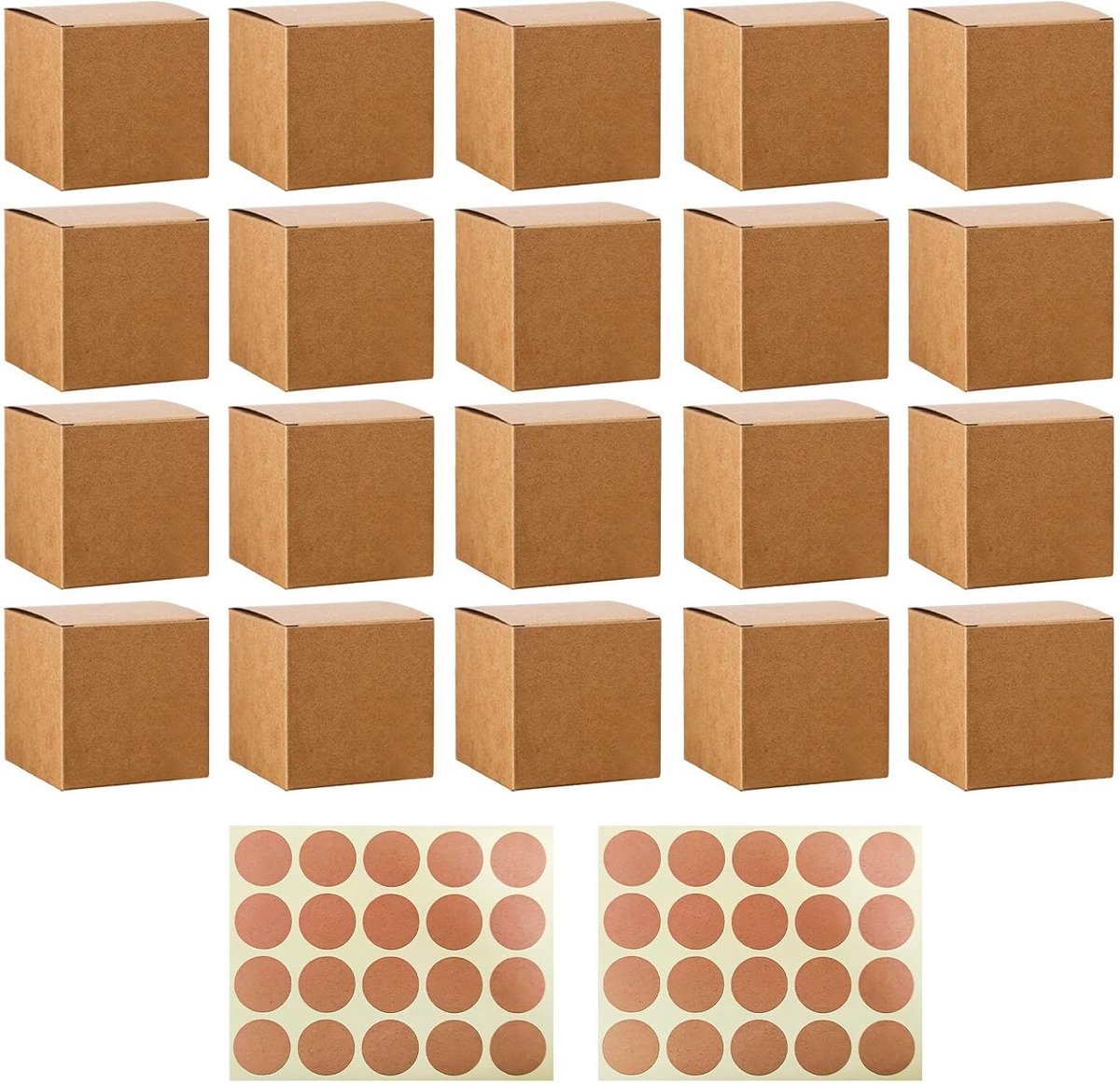 20 stuks kraftpapieren dozen en 40 vellen afdichtingsstickers, kubuspapierdozen, cosmeticaverpakkingen - ShopVlot