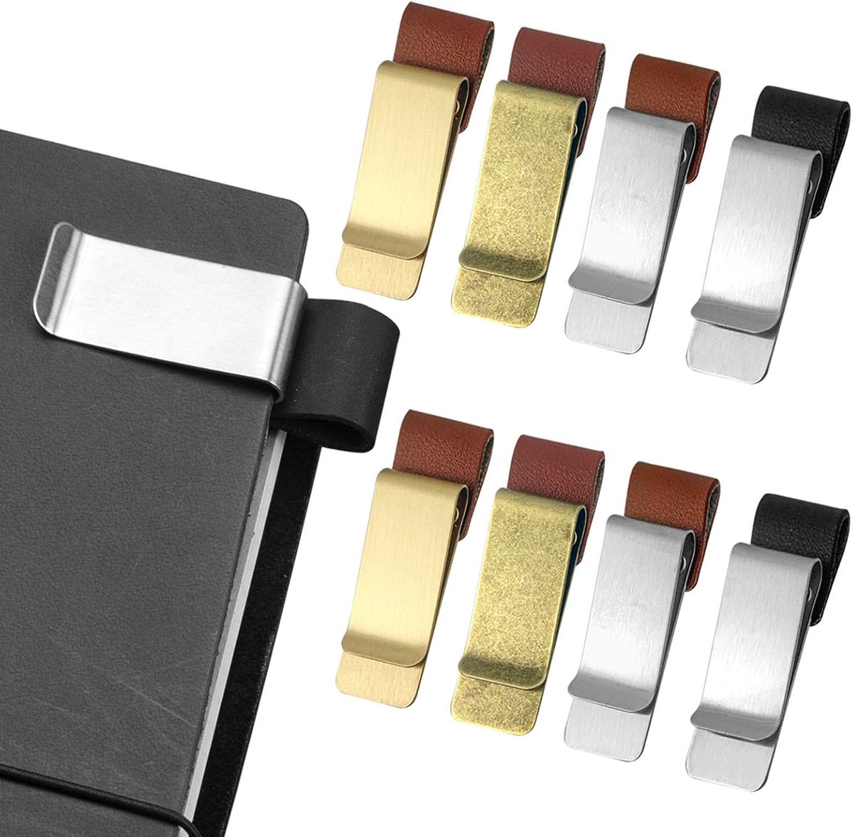 Pennenhouders 8 stuks - leer en metaal - retro stijl - ideaal voor notitieboeken - ShopVlot