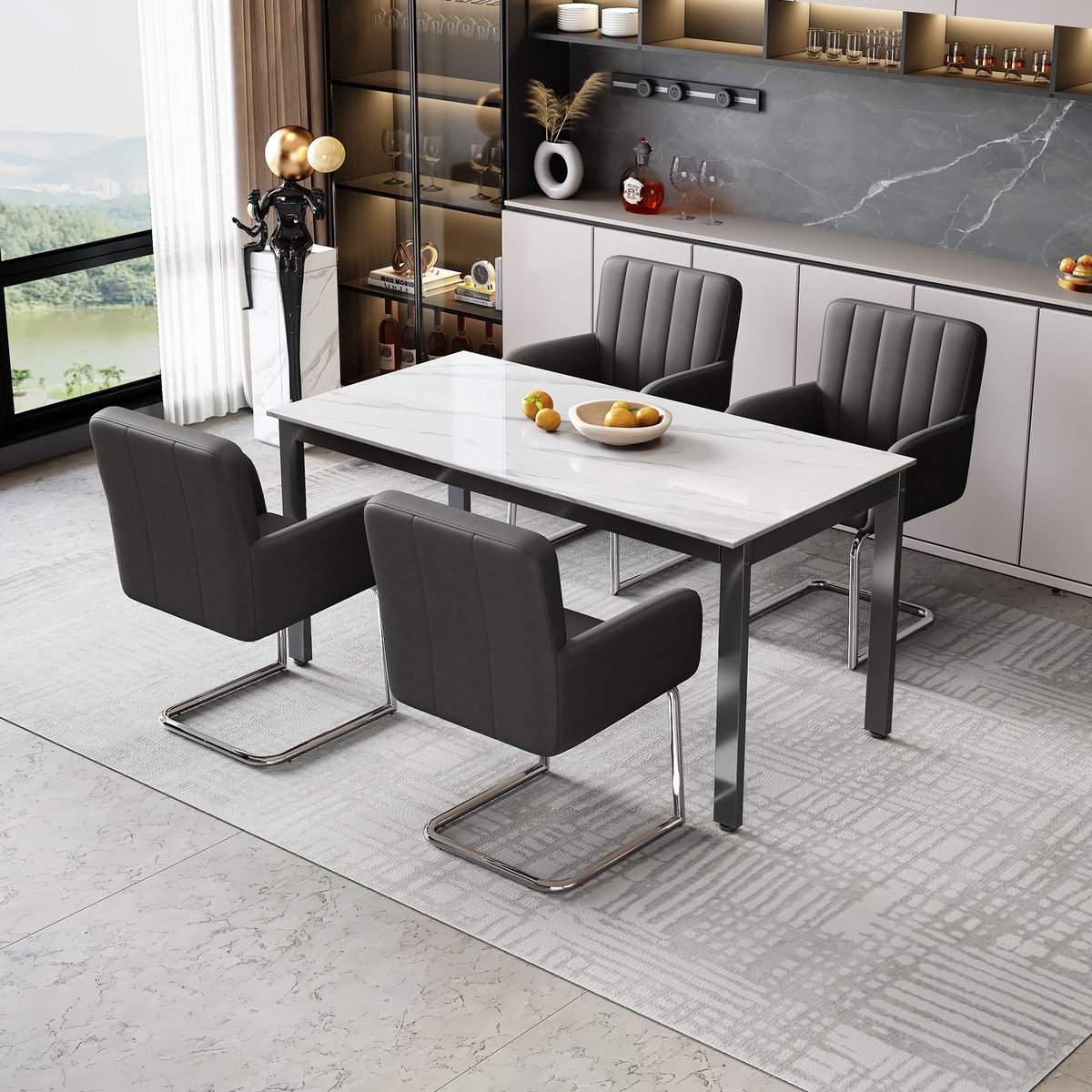 COVREO Eetkamerstoel set van 4 56x57x86 cm zwart, kunstleer met armleuningen