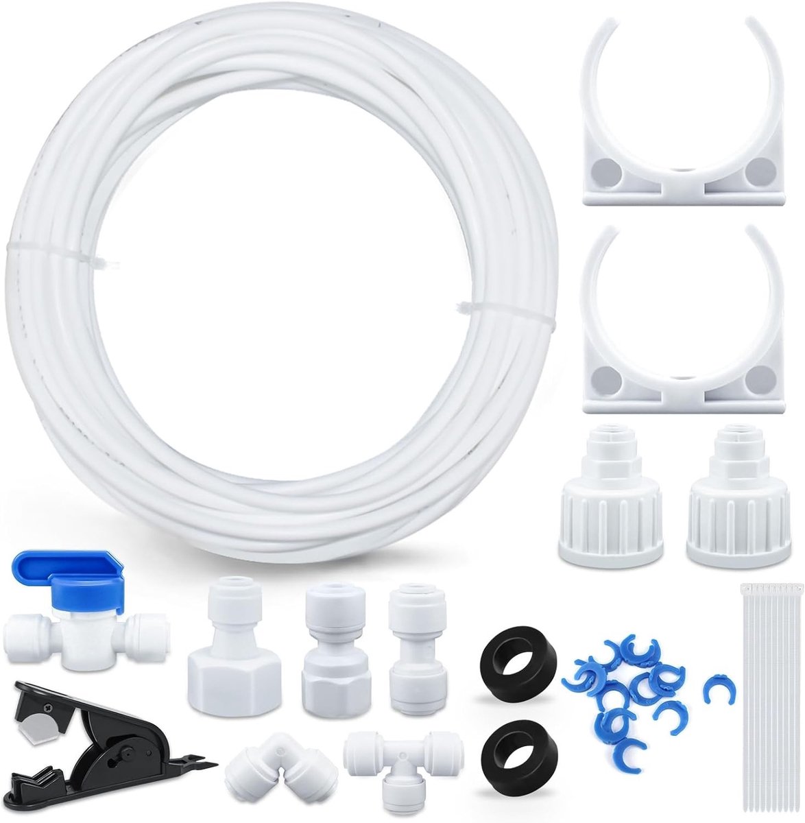 Universele Wateraansluitset met Slangklem voor Koelkast en Omgekeerde Osmose, 1/4 inch Slang, Drinkwater, 15 m, Ideaal voor Koelkasten en Waterfilters