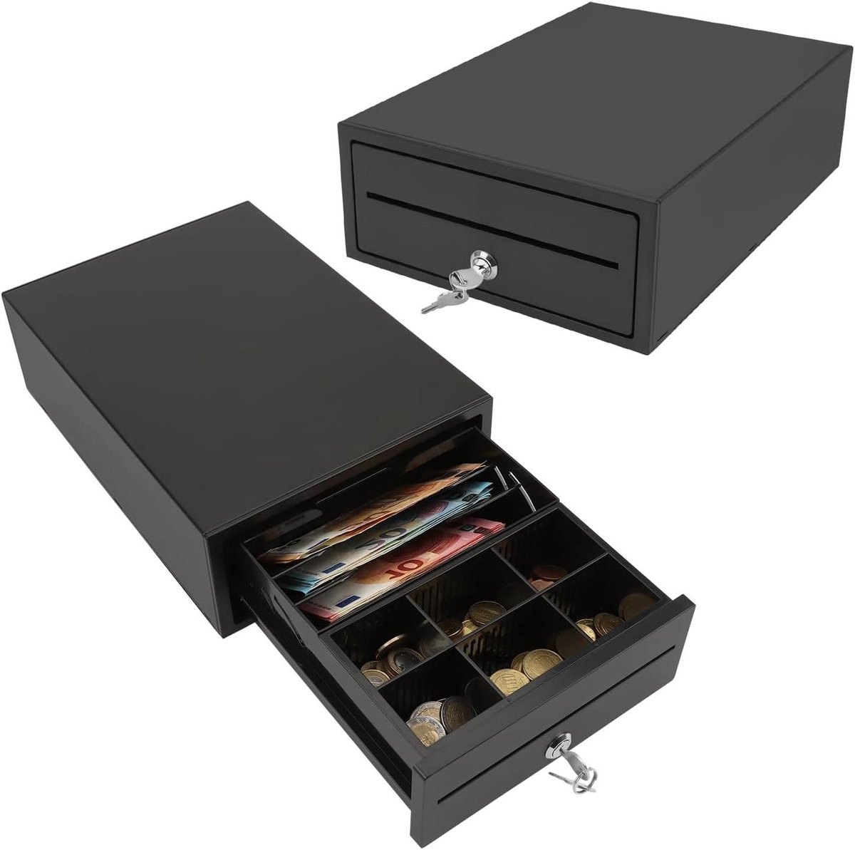 Kassalade Metaal - Geldlade Kassa - Geld Beheer - Compact Robuust Ontwerp - 10.4 Centimeter Diep - Zwart