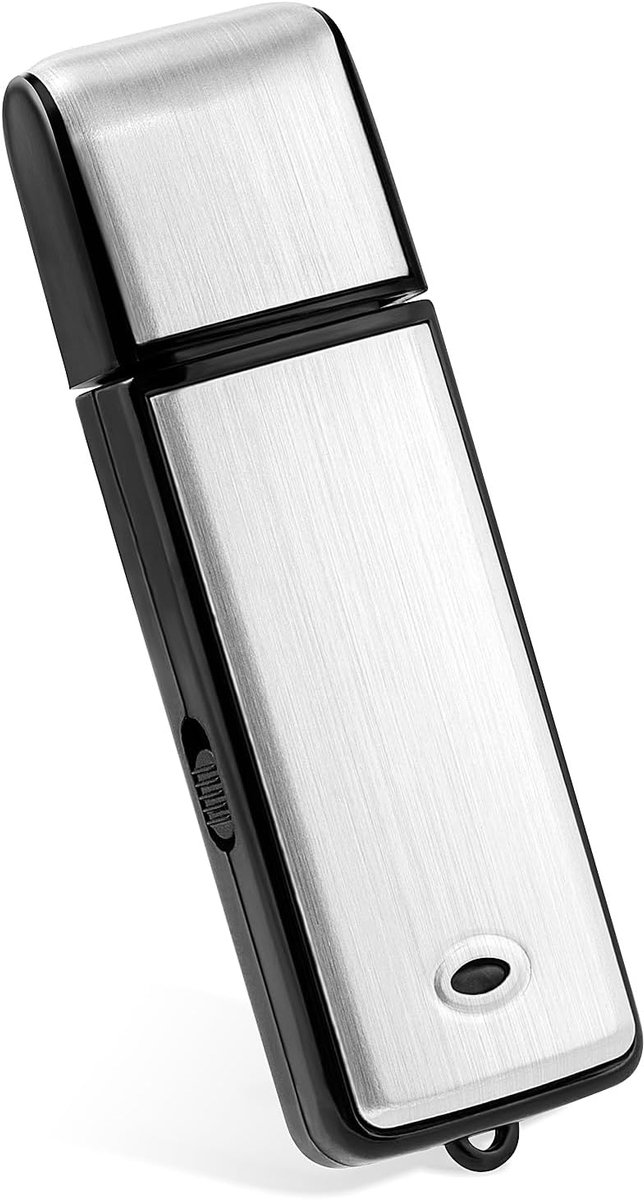 Mini-digitale USB-spraakrecorder 16 GB – oplaadbare dictafoon – audio-opnameapparaat ideaal voor vergaderingen, interviews, conferenties (zilver met zwarte rand).