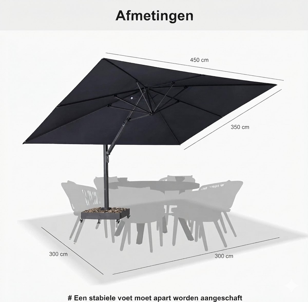 Purple Leaf Zweefparasol met slinger 450x350 cm - Grijs