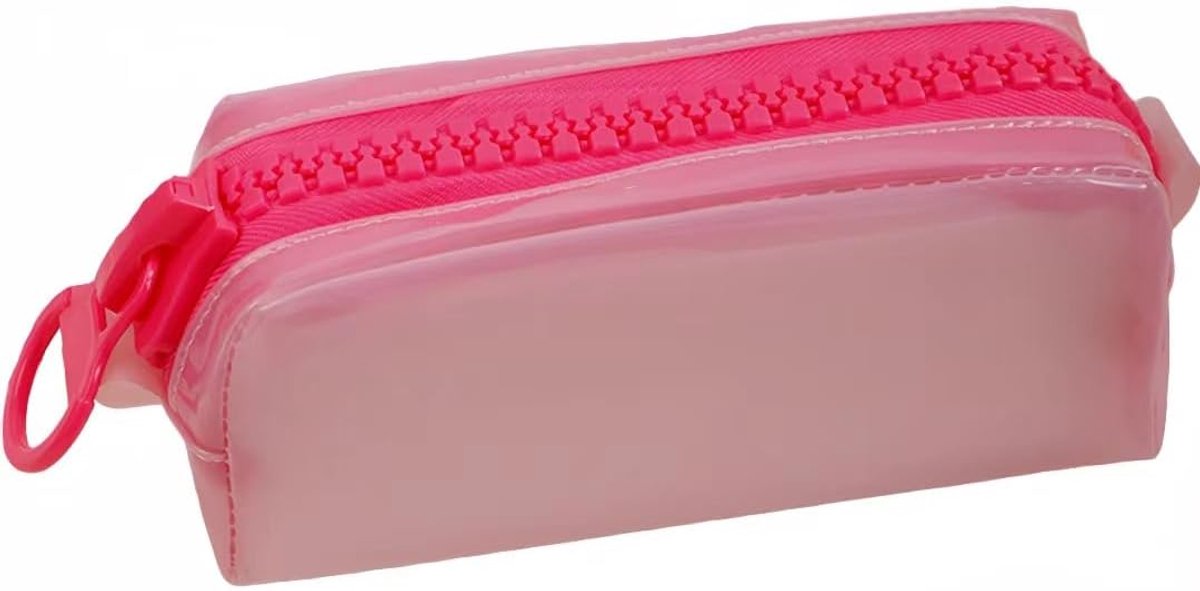 Grote Jelly Etui - Ruime Pennenopberger - Esthetische Opbergzak voor Schrijfwaren en Cosmetica - Roze