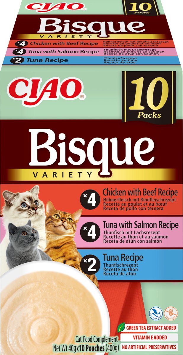 INABA CIAO Bisque Kattenvoer Natvoer 3 Smaken Maaltijdzakjes 10x40g