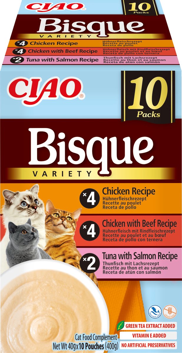 INABA CIAO Bisque Kattenvoer Natvoer 3 Smaken Maaltijdzakjes 10x40g