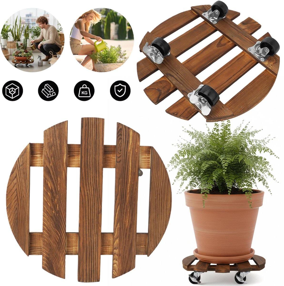 30 cm Houten Plantenpot Verplaatsers (2 Stuks) - Universele Wielen Remmen Roestvrij - Moeiteloos Rollen Voor Binnen- En Buitenplantenpotten