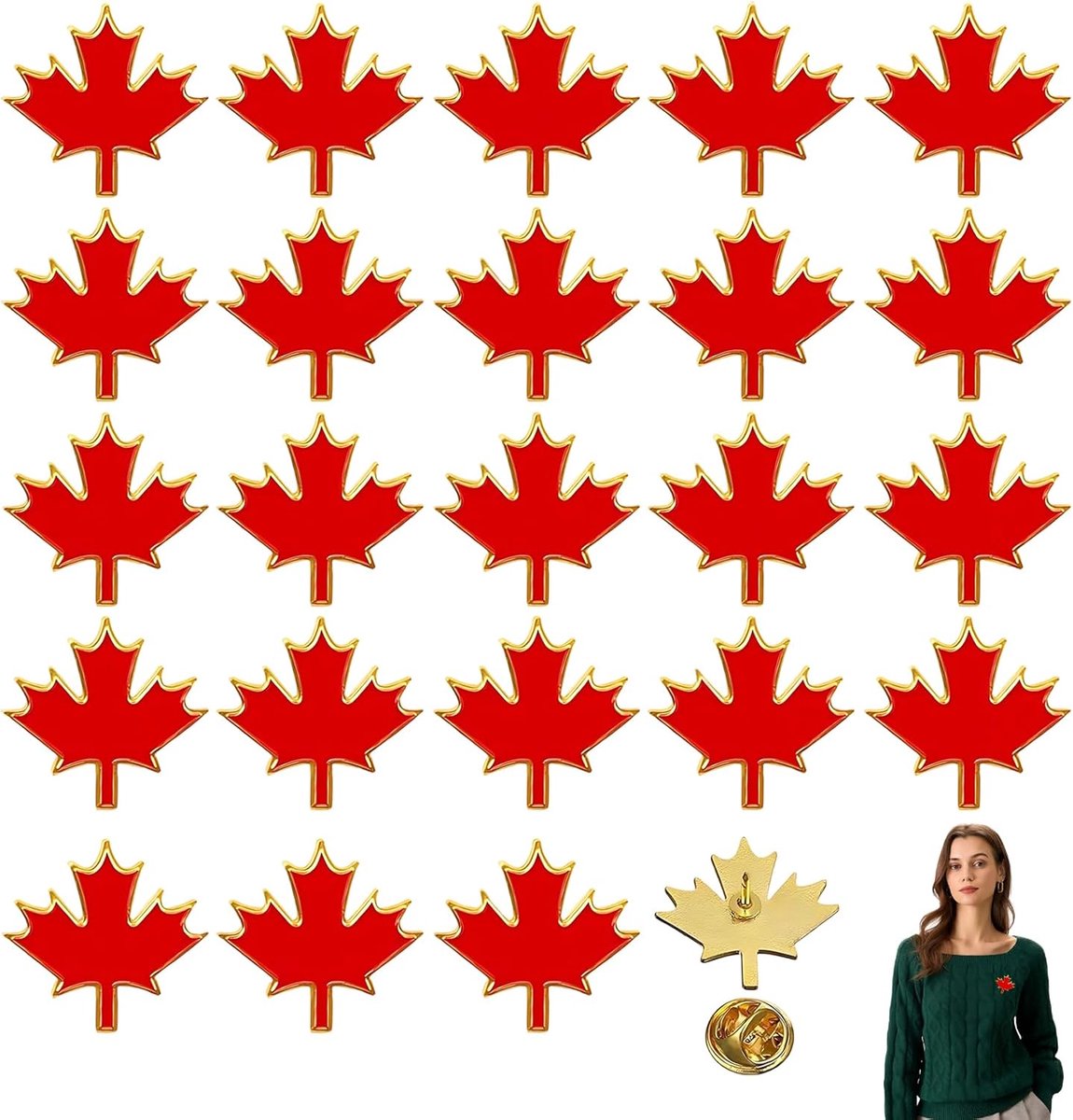 vlag speldje set - 24 stuks rode esdoornblad pins - emaille broches - duurzaam metaal - mini decoratie accessoires voor kleding, tassen, hoeden - ideaal voor nationale feestdagen en