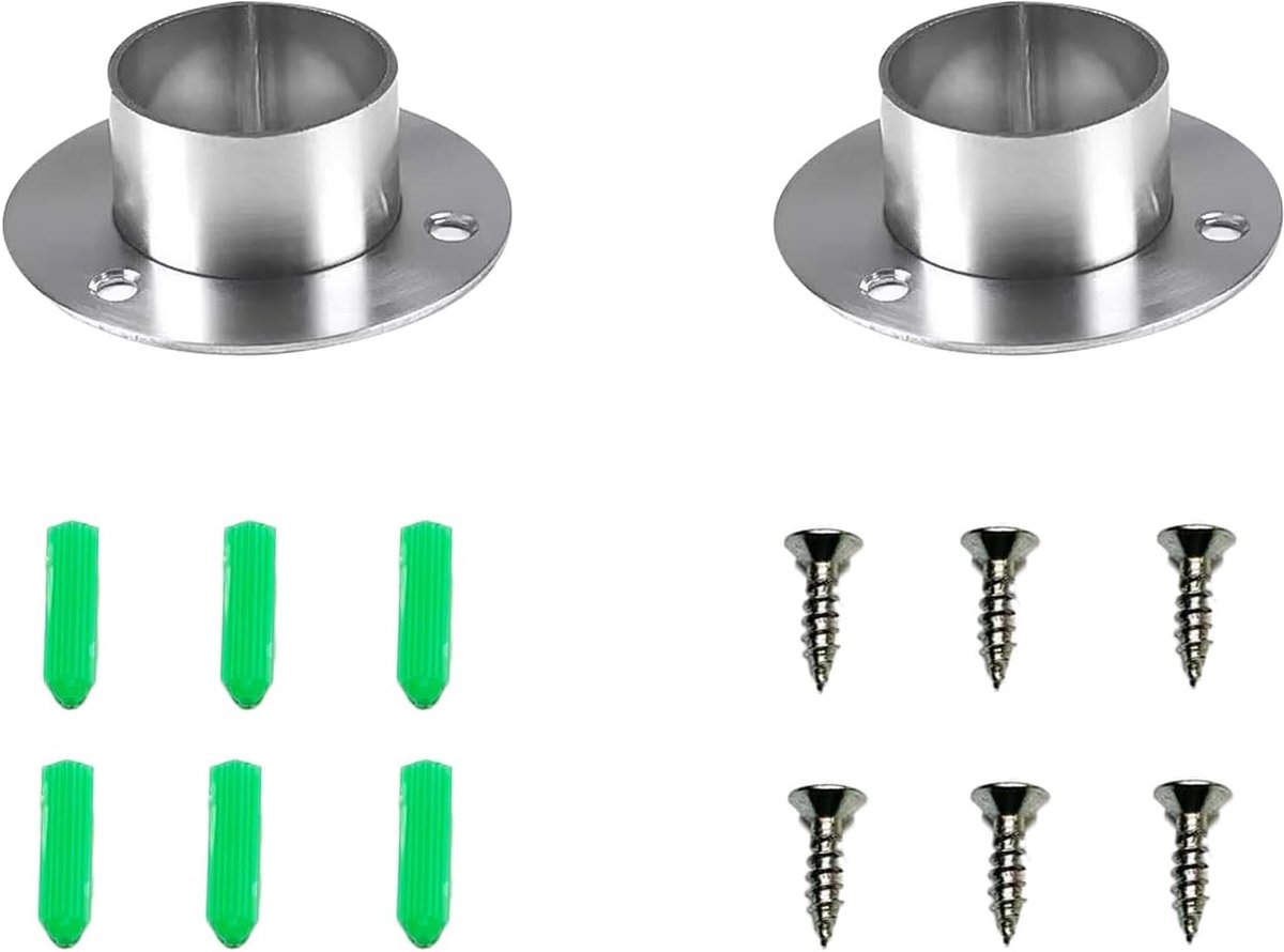 2 stuks stanghouder, flens kledingstang houder, roestvrijstalen kledingstanghouder, buishouder buisflens sokkel voor kledingkast buis houder, flensen buisleiding (39MM)