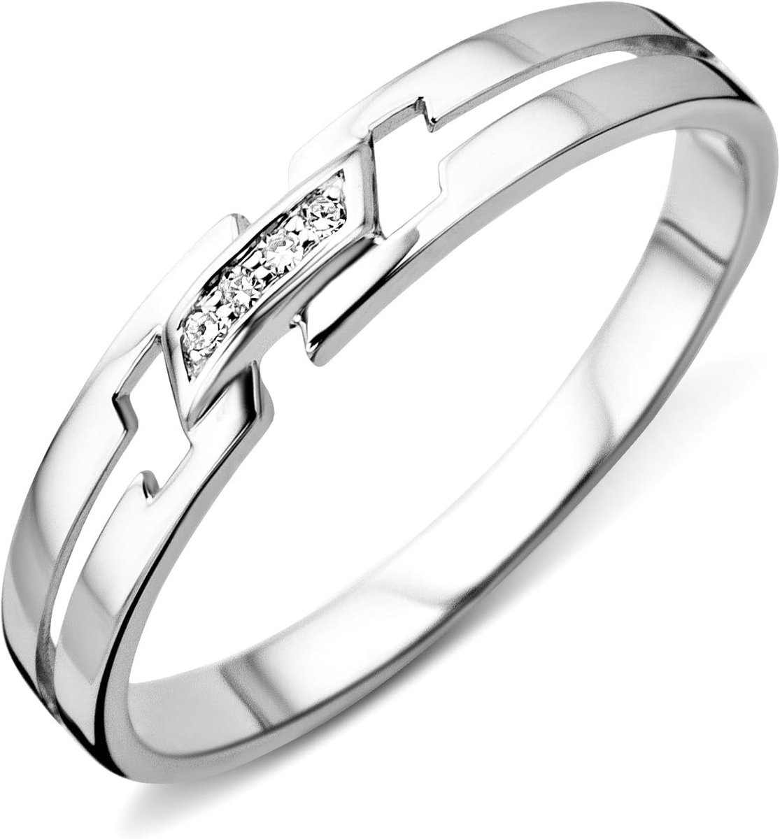 Damesring 9 karaat 375 goud diamant briljant witgoud