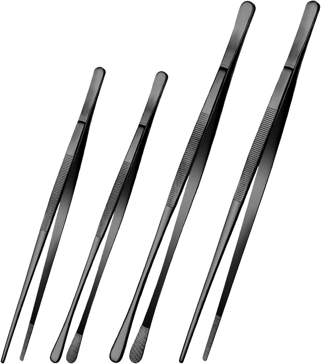 Fijnpincet voor de keuken, 25,4 cm, 30,5 cm, roestvrij staal, precisiepincetten voor koken, grillen, zeevruchten, reparatie, 4 stuks